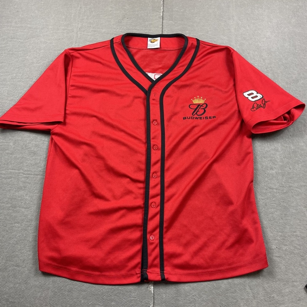 Dale Earnhardt Jr Budweiser Baseball Jersey Shirt Mens XL Red NASCAR Racing 00 8